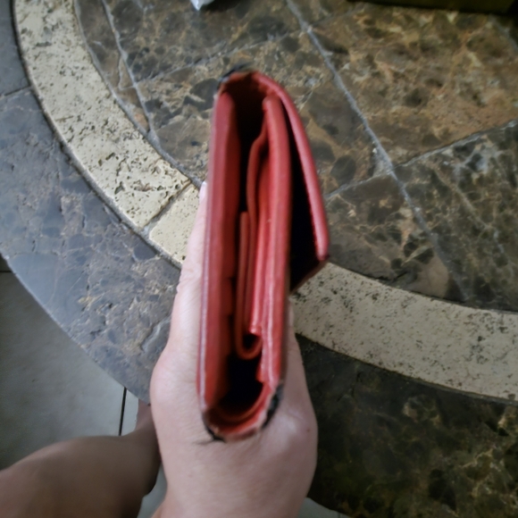 GUCCI VINTAGE ITALIAN COLOR RING WALLET LEATHER CANVAS TRIFOLD ITALY RED BLACK - Picture 4 of 10